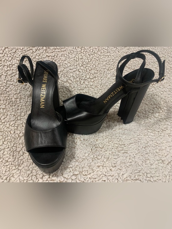 Stuart Weitzman Shoes - Stuart Weitzman Black Leather Platform Block-Heel Sandals size 8.5